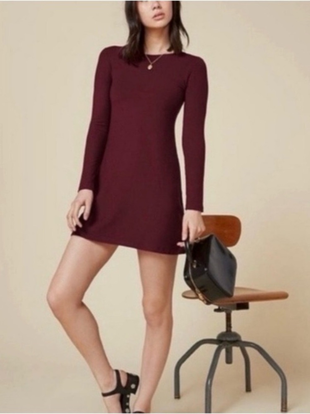 Reformation Sabina Ribbed Mini Dress in Maroon Burgundy Size XS